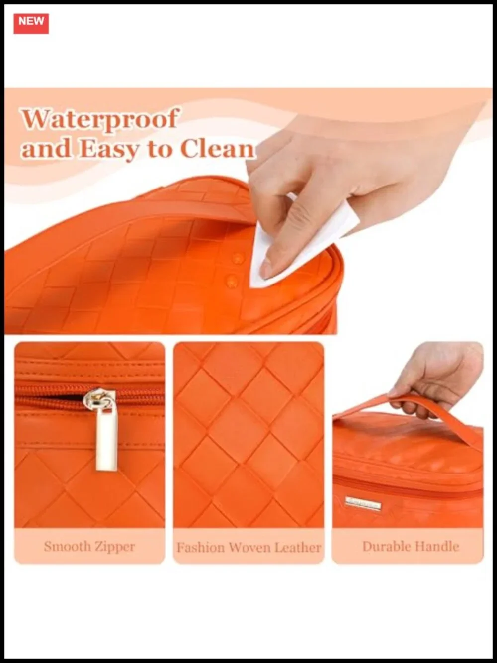 PU Leather Large Travel Makeup Organizer Bag with Handle